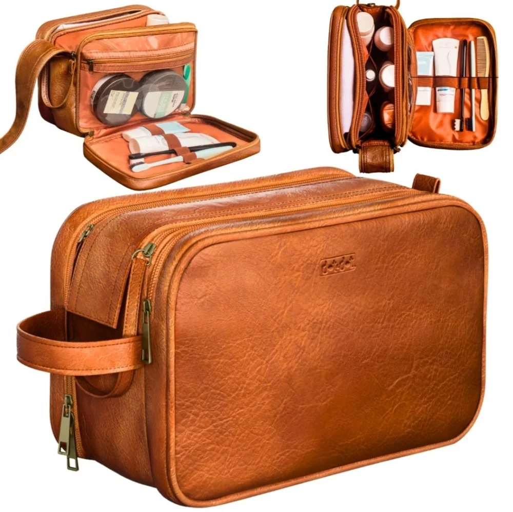 Brown Leather Men's/Women's Toiletry Bag - Picture 8 of 8